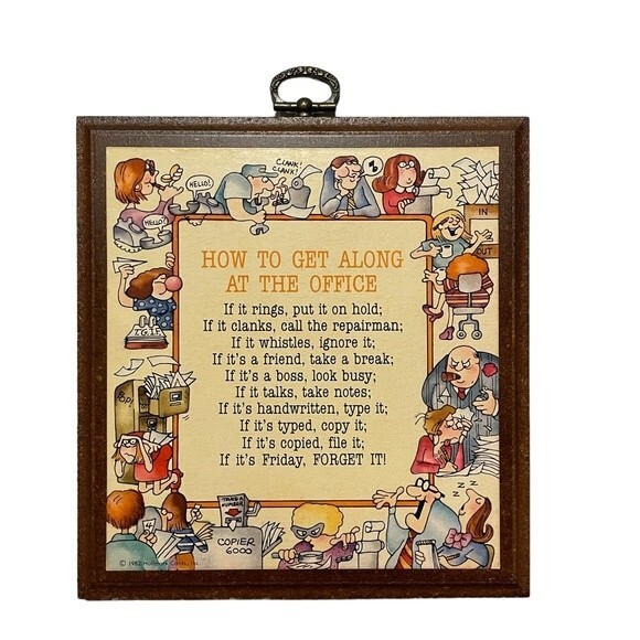 Hallmark Vintage "How To Get Along At The Office" wall plaque 1982 - Picture 2 of 3